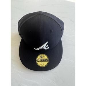 New Era 59Fifty Atlanta Braves Fitted Hat Cap 7 1/2 Navy MLB Baseball Authentic